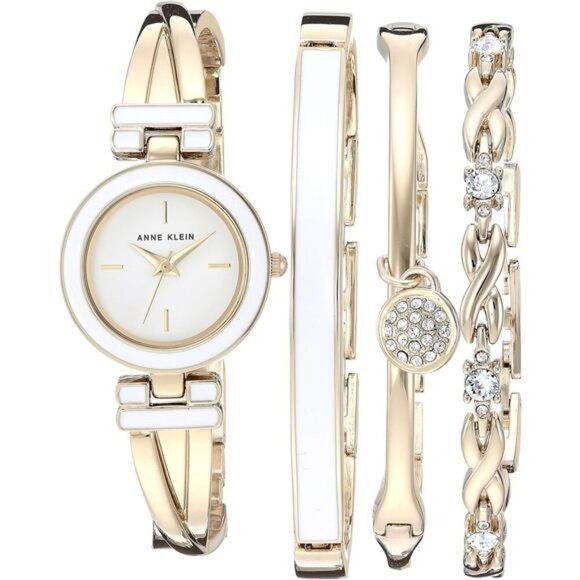 Women's Bangle Watch and Premium Crystal Accented Bracelet Set